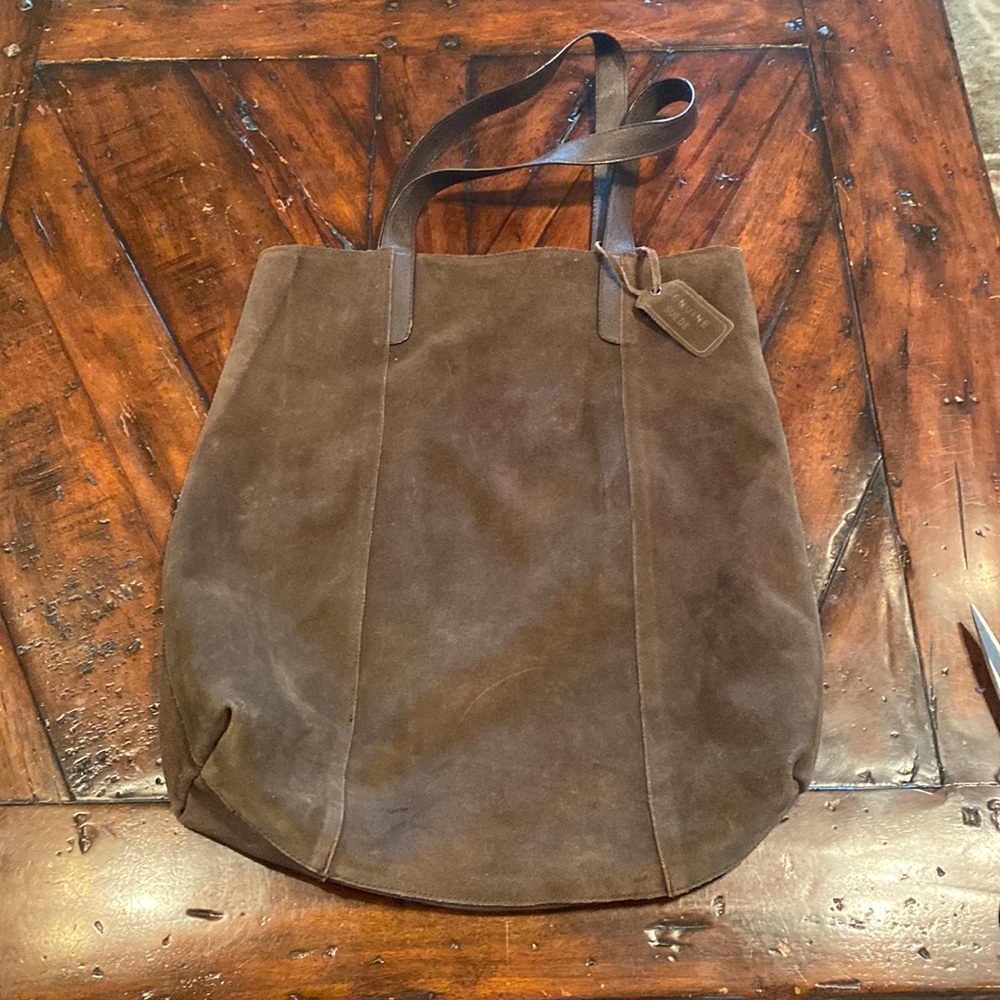 Dark brown genuine suede tote